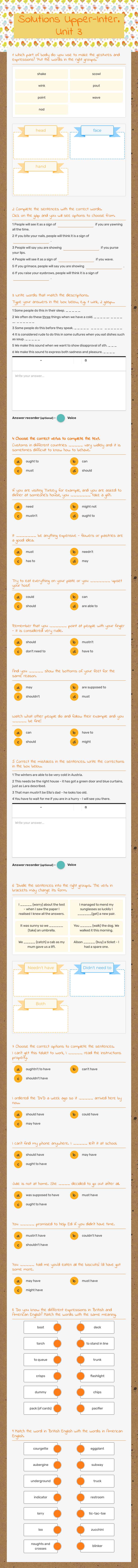 Solutions Upper-Inter. Unit 3 worksheet preview image