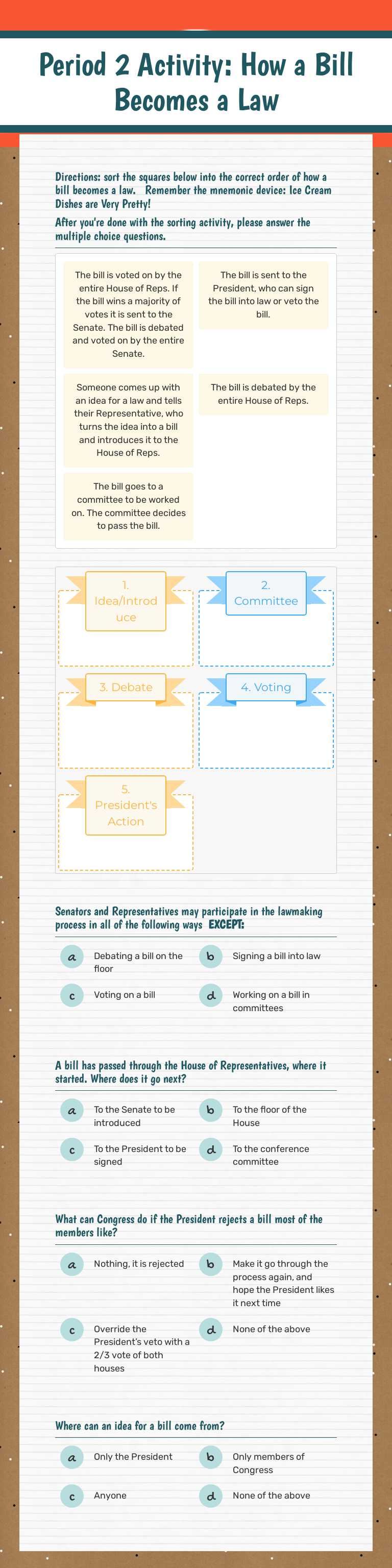 Period 2 Activity: 
How a Bill Becomes a Law Grade 8 worksheet preview