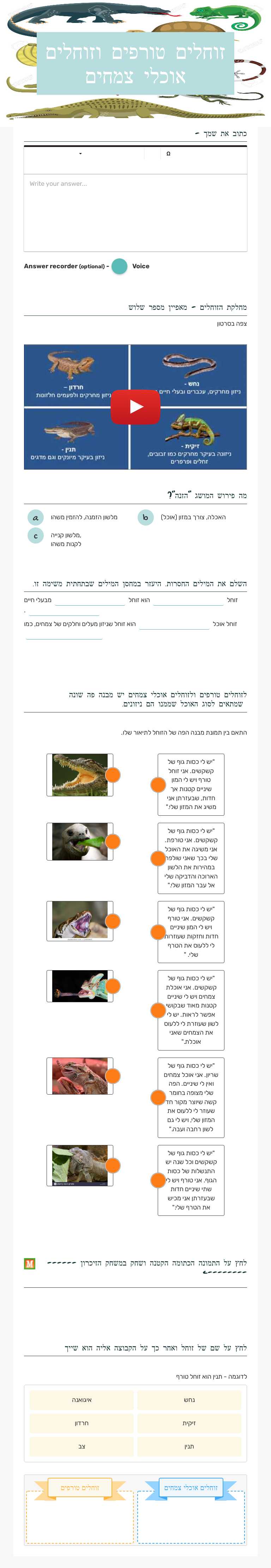 זוחלים טורפים
וזוחלים אוכלי צמחים worksheet preview image
