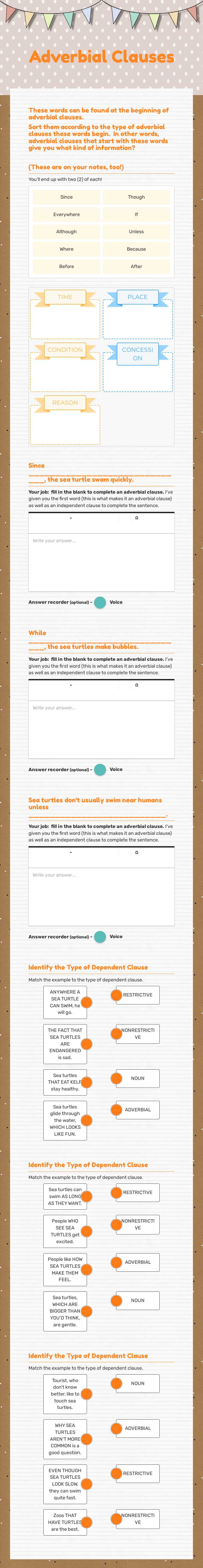 Adverbial 
Clauses worksheet preview image