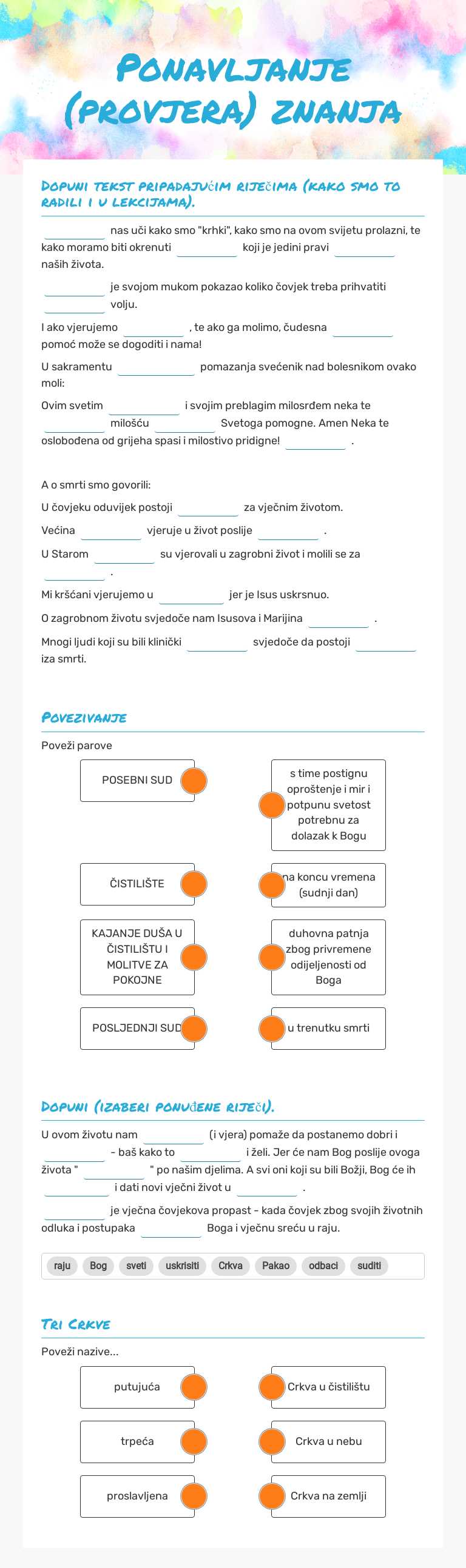Ponavljanje (provjera) znanja worksheet preview image