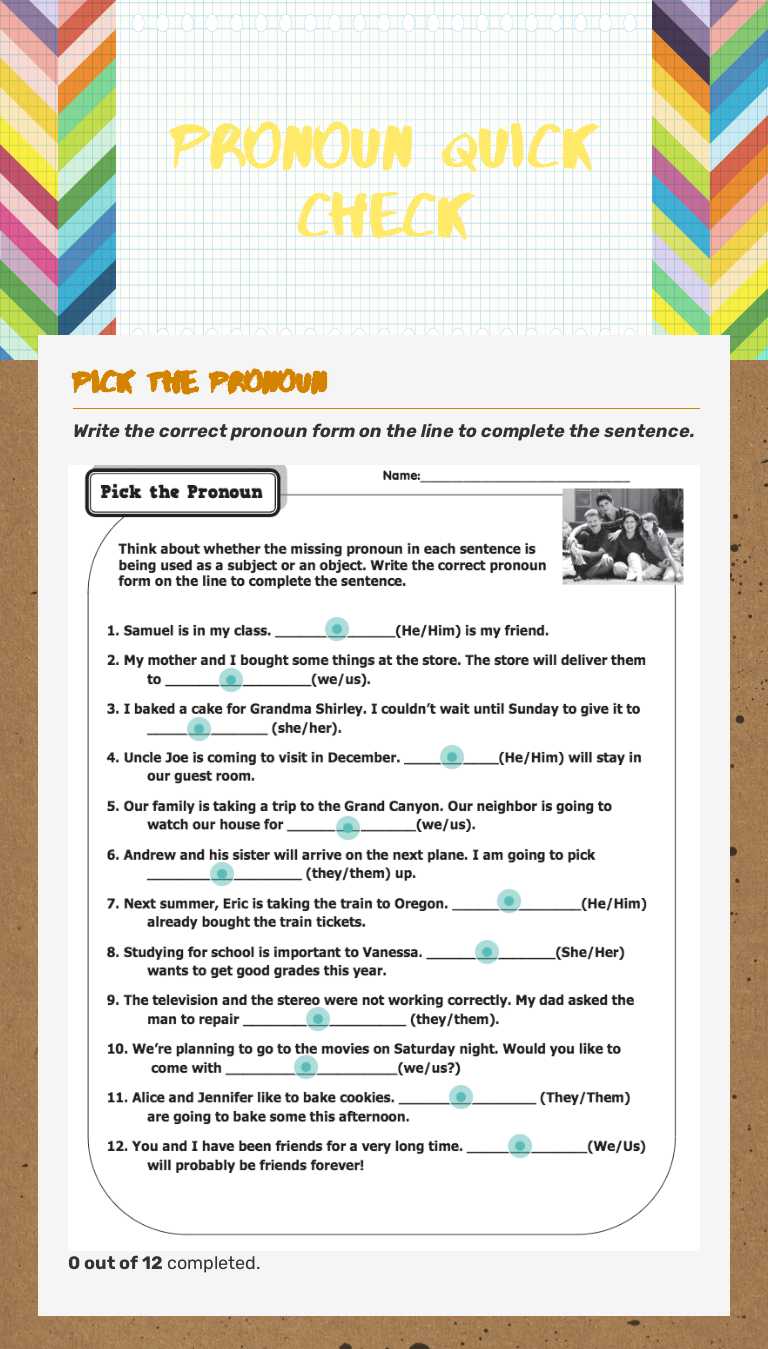 Pronoun Quick Check Grade 4 worksheet preview