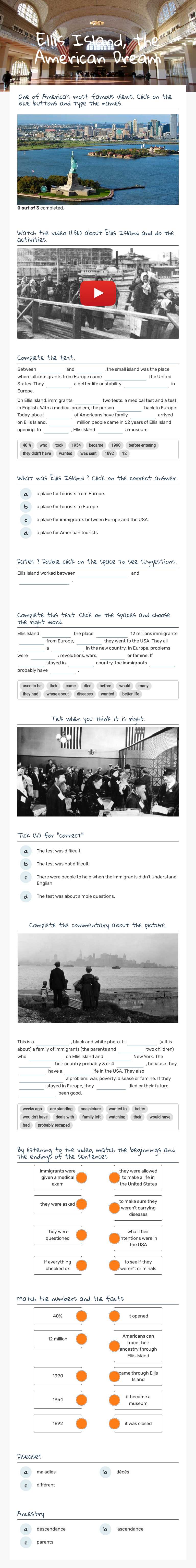 Ellis Island, the American Dream worksheet preview image