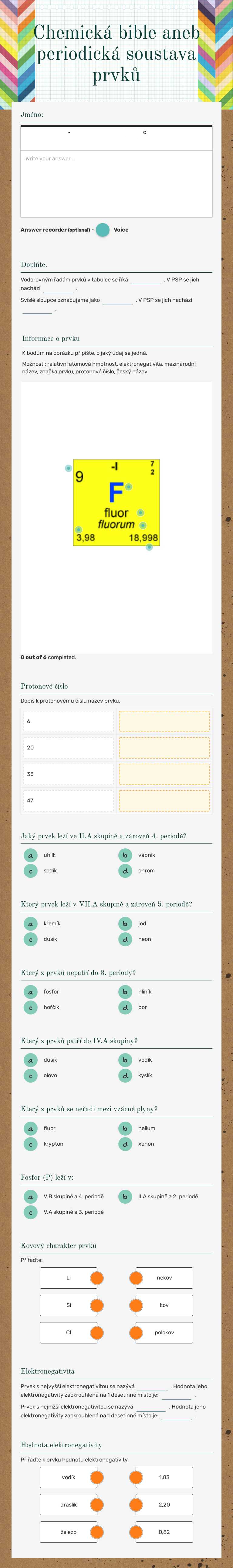Chemická bible aneb periodická soustava prvků Grade 7 worksheet preview