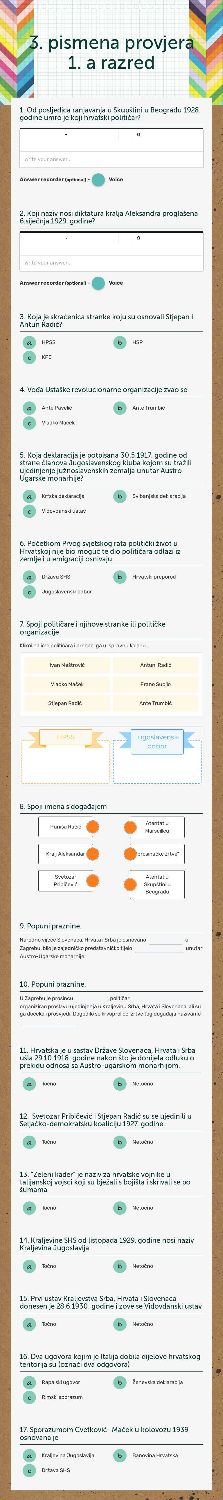 3. pismena provjera 1. a razred worksheet preview image
