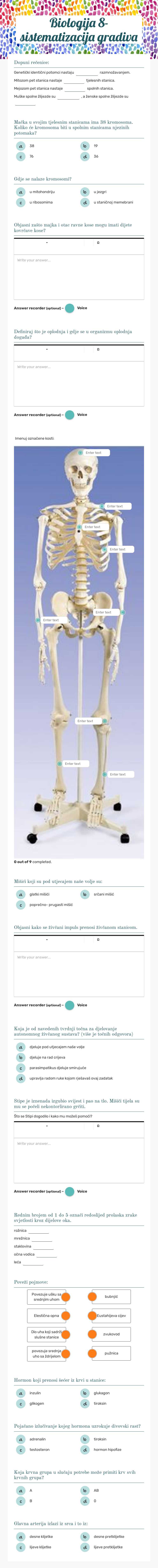 Biologija 8- sistematizacija gradiva worksheet preview image