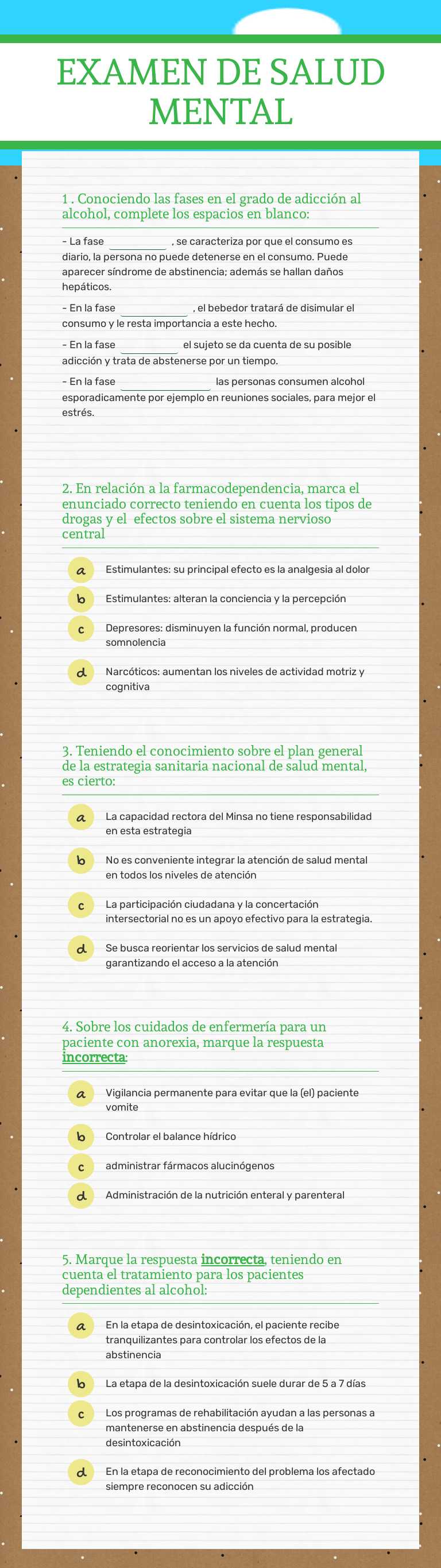 EXAMEN DE SALUD MENTAL worksheet preview image