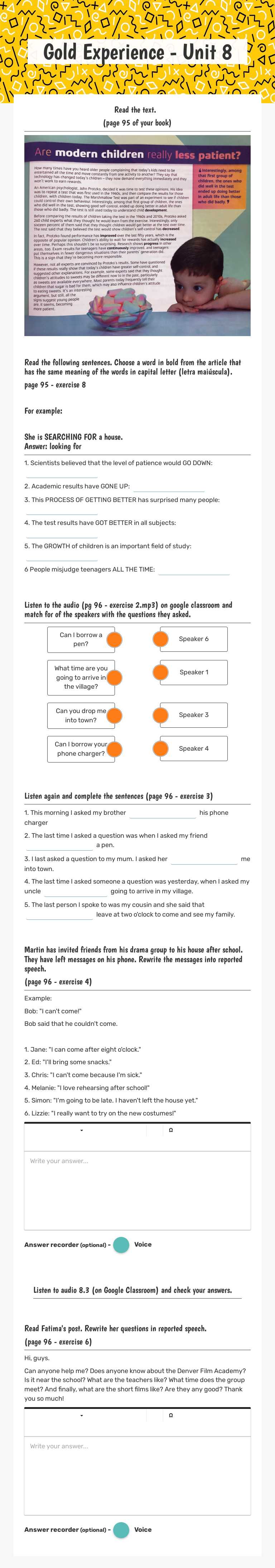 Gold Experience - Unit 8 worksheet preview image