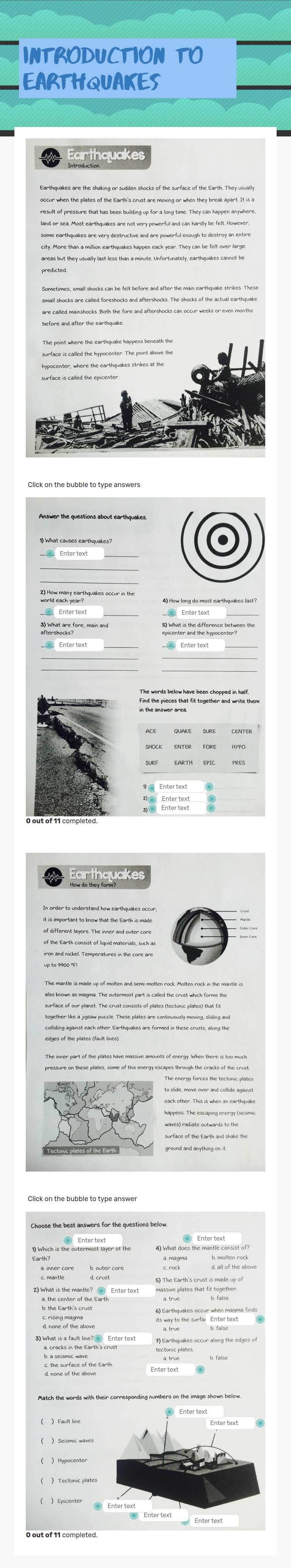 Introduction to earthquakes Grade 4 worksheet preview