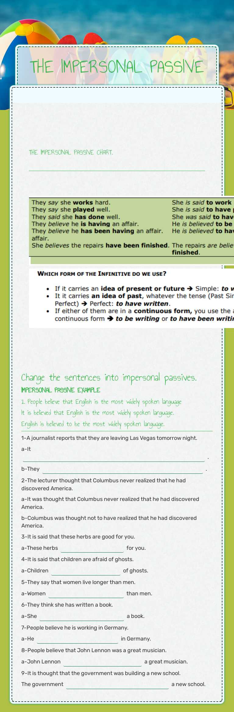 THE IMPERSONAL PASSIVE worksheet preview image