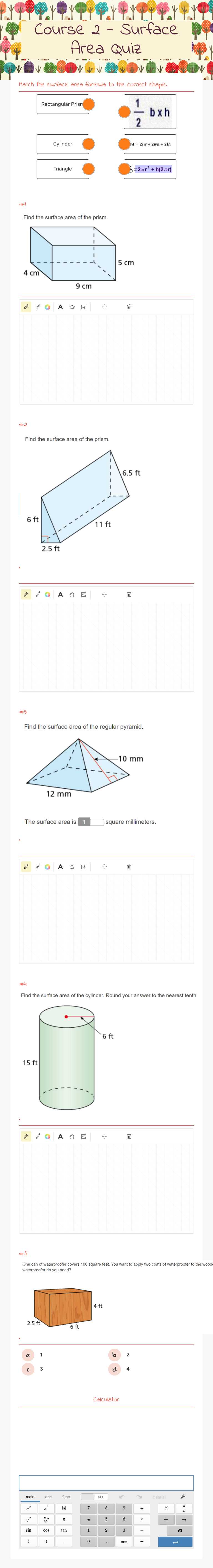 Course 2 - Surface Area Quiz worksheet preview