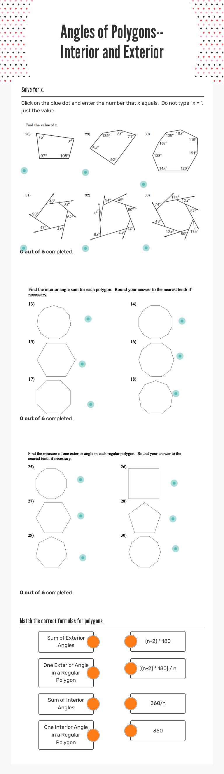 Angles of Polygons--Interior and Exterior worksheet preview image