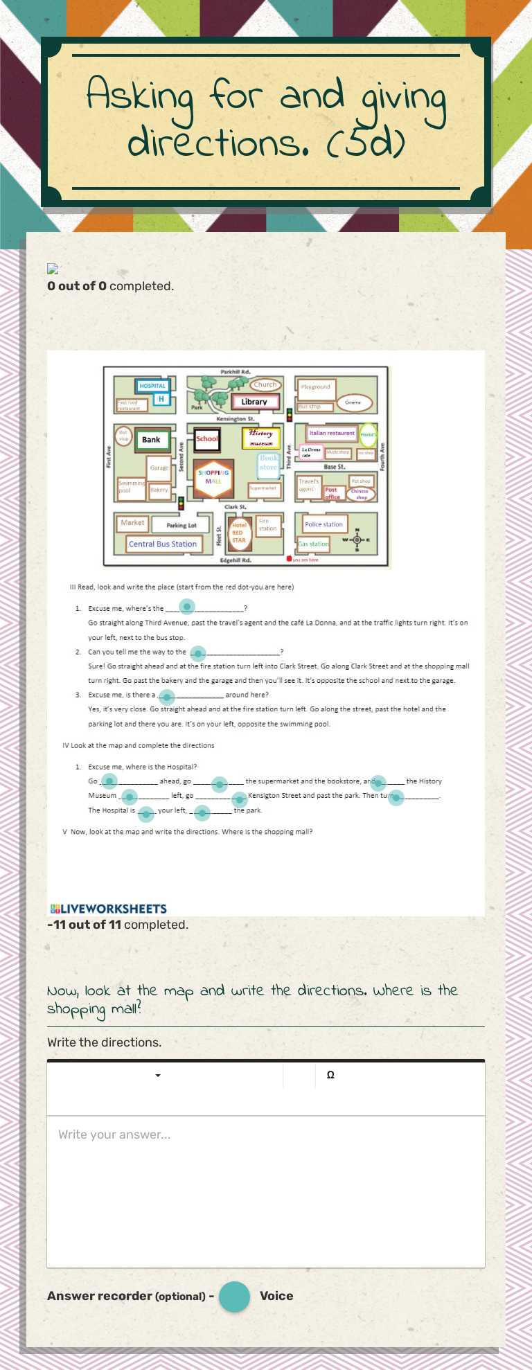 Asking for and giving directions. (5d) worksheet preview image
