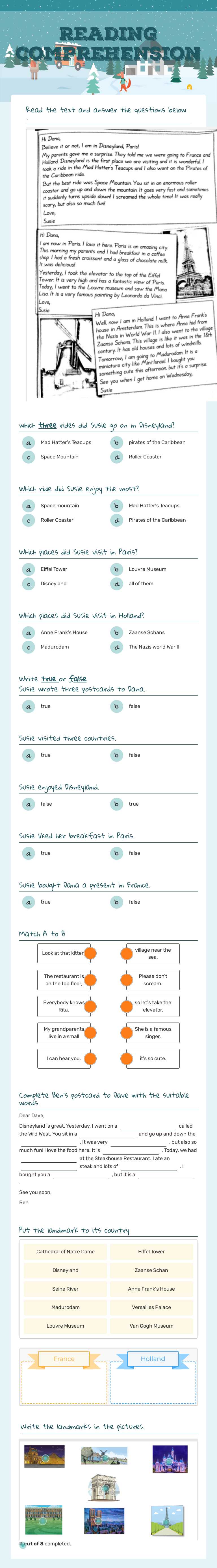 Reading comprehension worksheet preview image