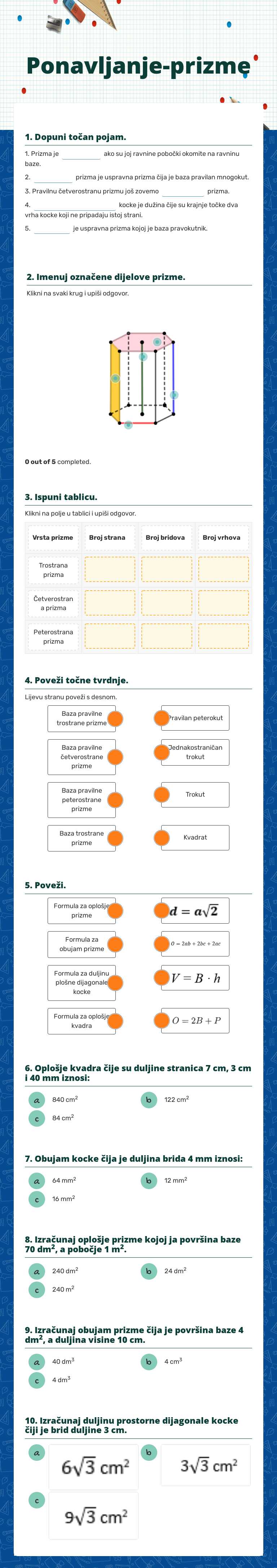 Ponavljanje-prizme worksheet preview image