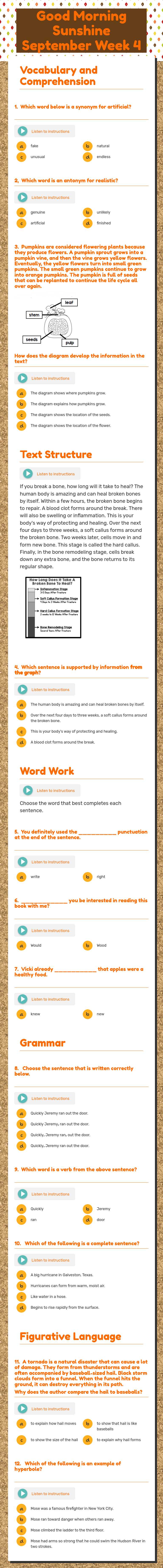 Good Morning Sunshine September Week 4 worksheet preview image