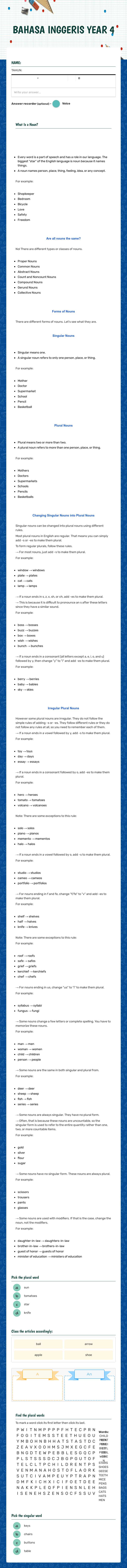 BAHASA INGGERIS 
YEAR 4 worksheet preview image