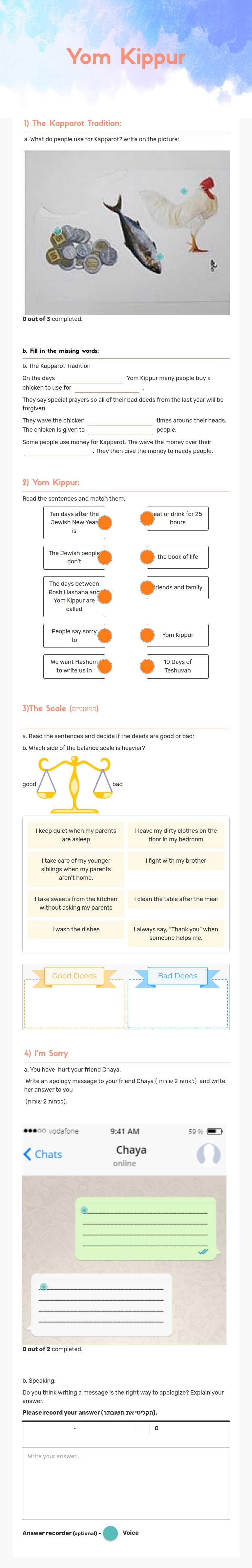 Yom Kippur worksheet preview image