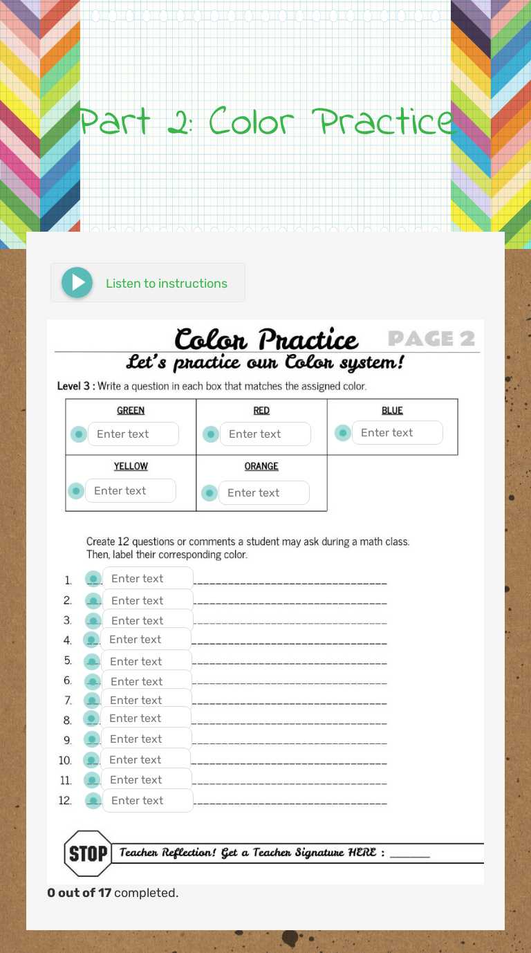 Part 2: Color Practice worksheet preview image