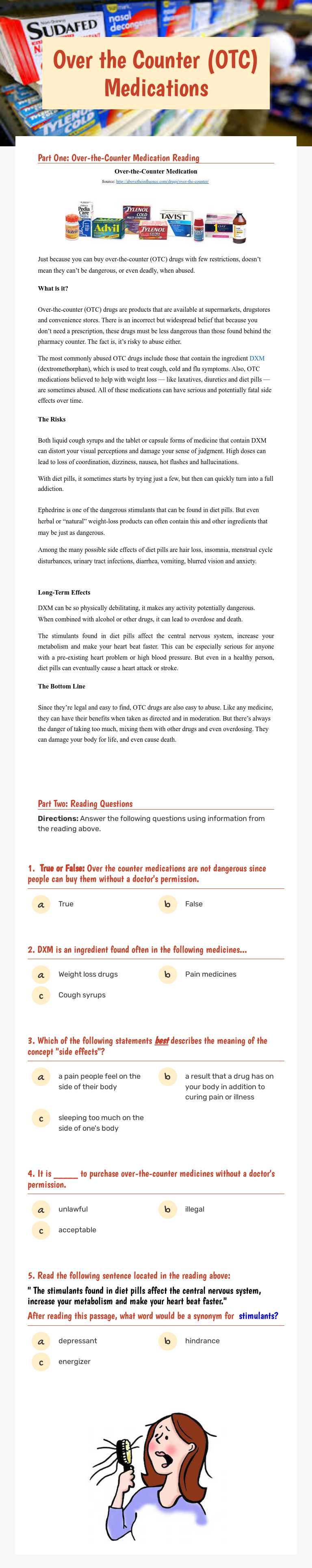 Over the Counter (OTC) Medications worksheet preview image