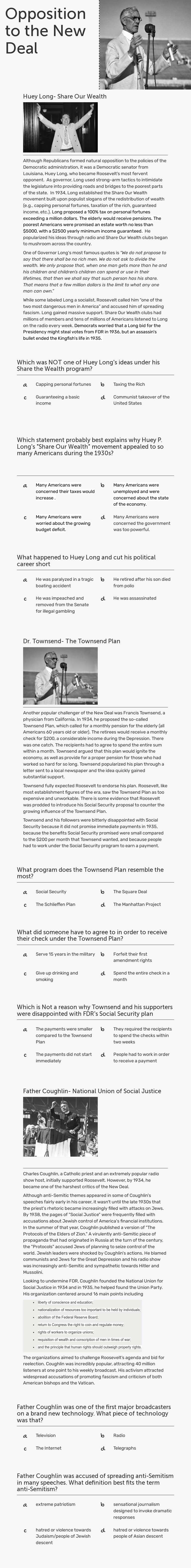 Opposition to the New Deal worksheet preview image