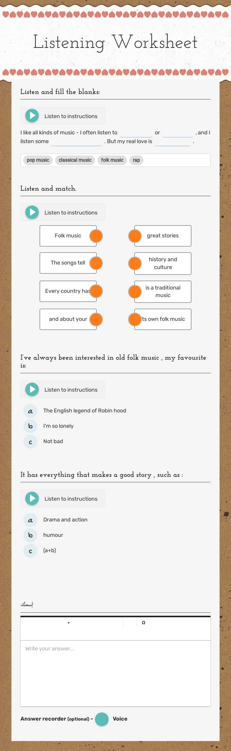 Listening Worksheet worksheet preview image