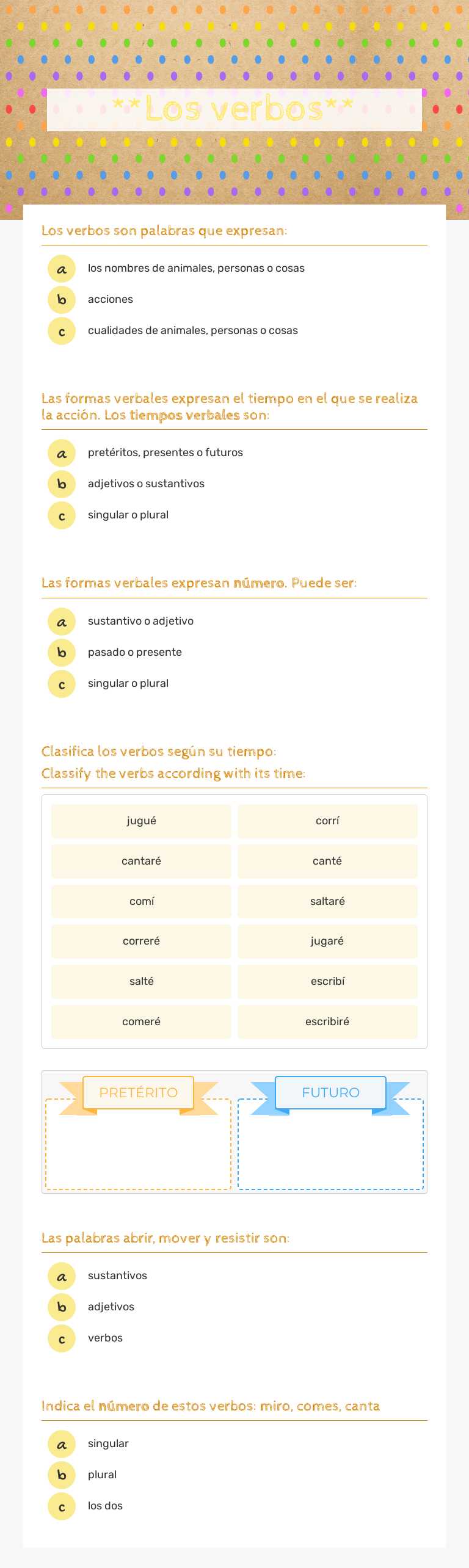 **Los verbos** Grade 5 worksheet preview
