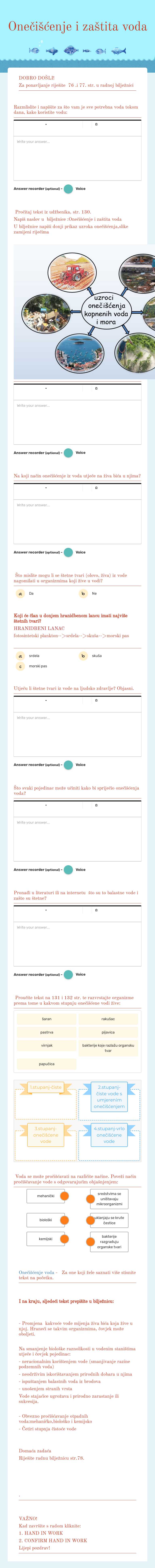 Onečišćenje i zaštita voda Grade 6 worksheet preview