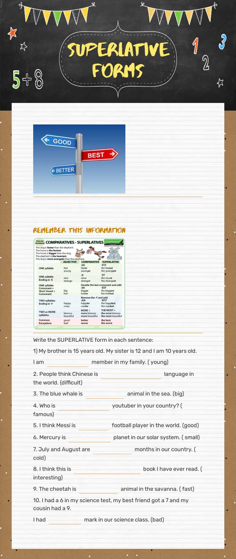 SUPERLATIVE FORMS worksheet preview image