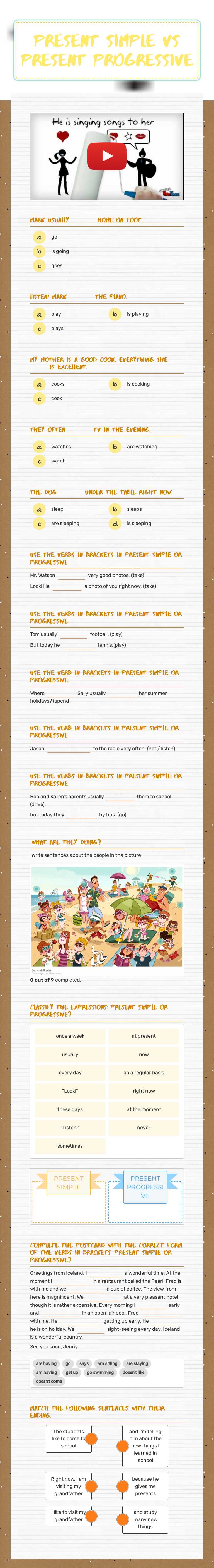 Present Simple vs 
Present Progressive worksheet preview image