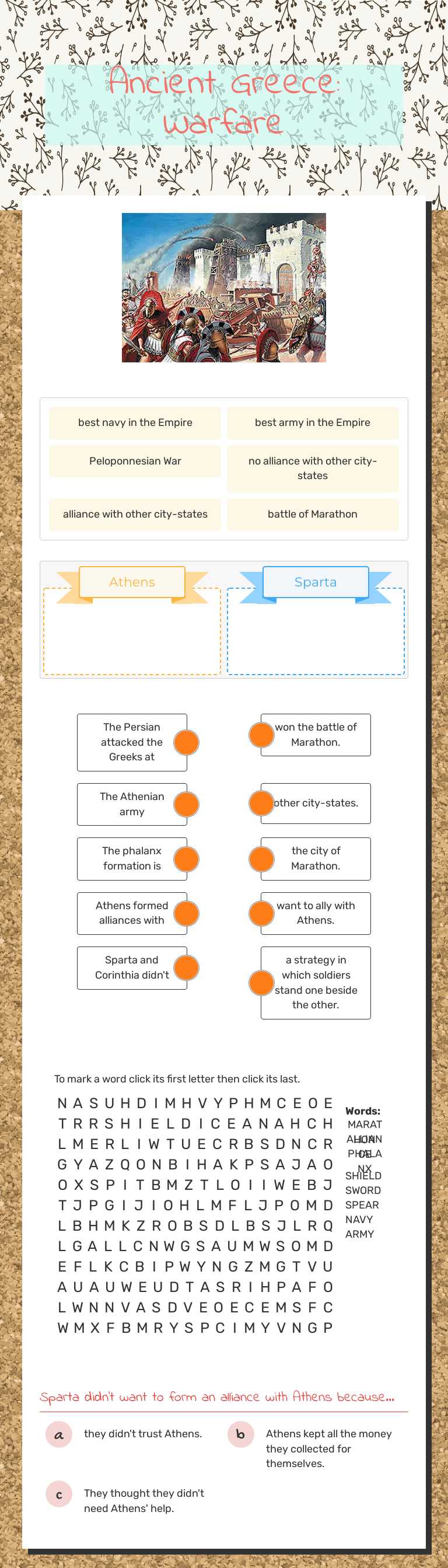 Ancient Greece: Warfare worksheet preview image