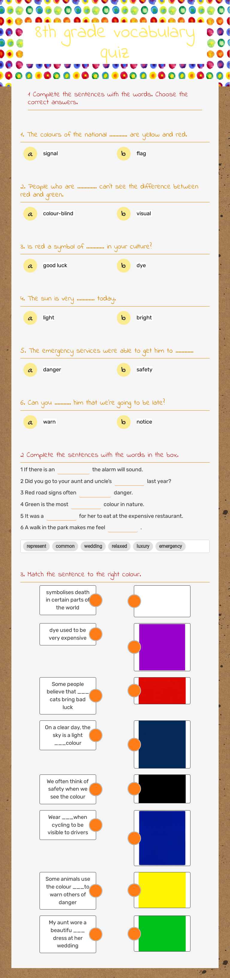 8th grade           vocabulary quiz worksheet preview image