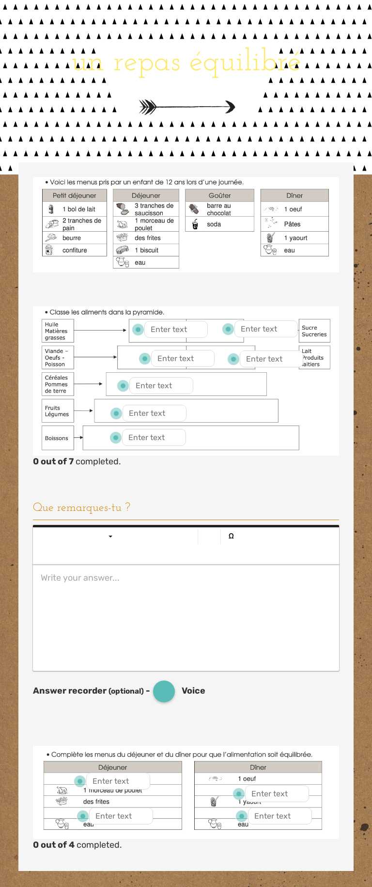 un repas équilibré worksheet preview image
