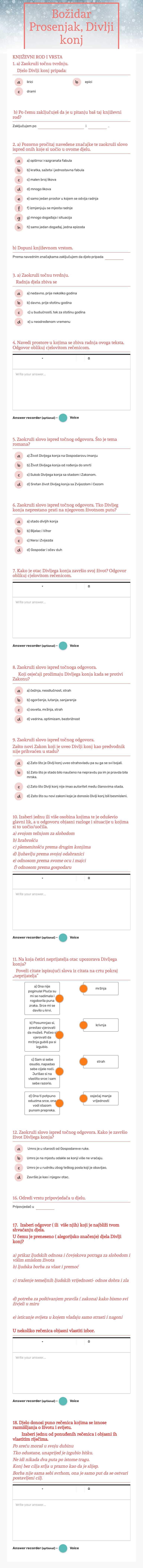 Božidar Prosenjak, Divlji konj worksheet preview image