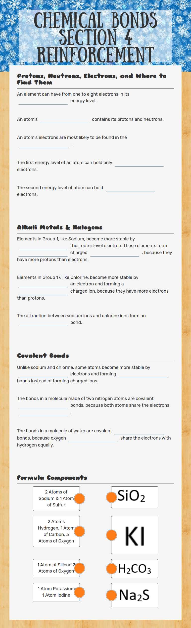 Chemical bonds Section 4 Reinforcement worksheet preview image