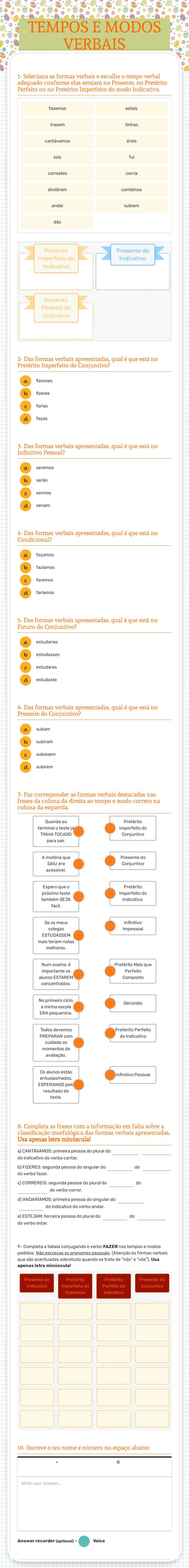 TEMPOS E MODOS VERBAIS worksheet preview image