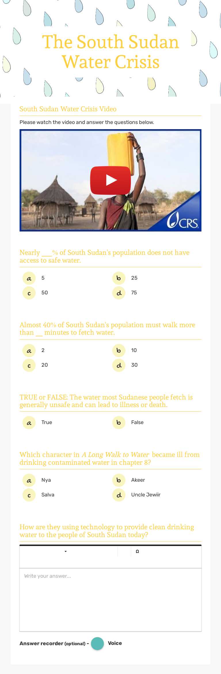 The South Sudan Water Crisis worksheet preview image