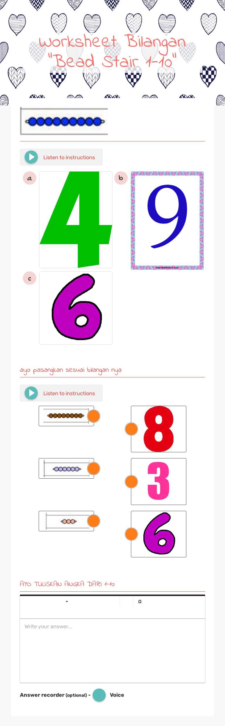 Worksheet Bilangan "Bead Stair 1-10" worksheet preview image