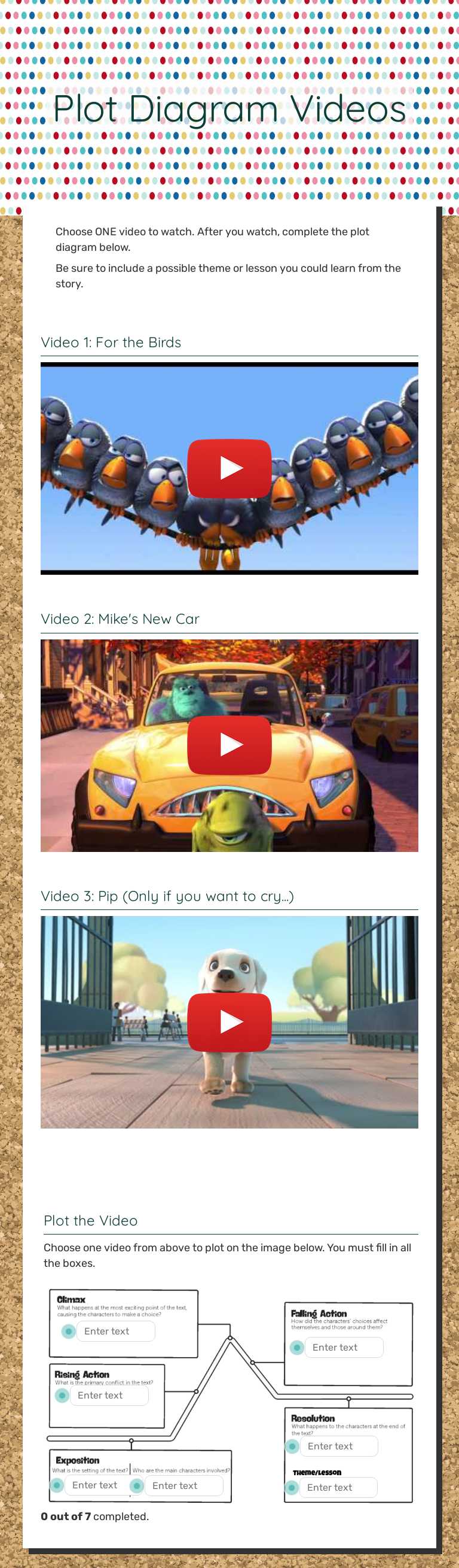 Plot Diagram Videos worksheet preview image