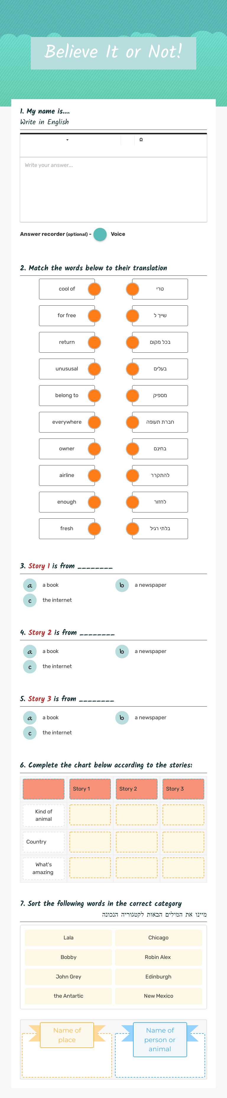 Believe It or Not! worksheet preview image