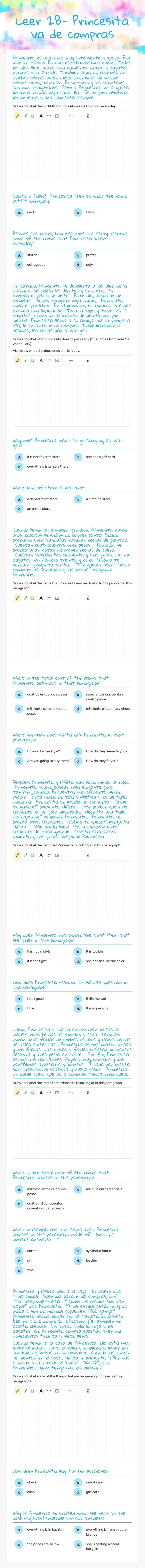 Leer 2B- Princesita va de compras Grade 10 worksheet preview