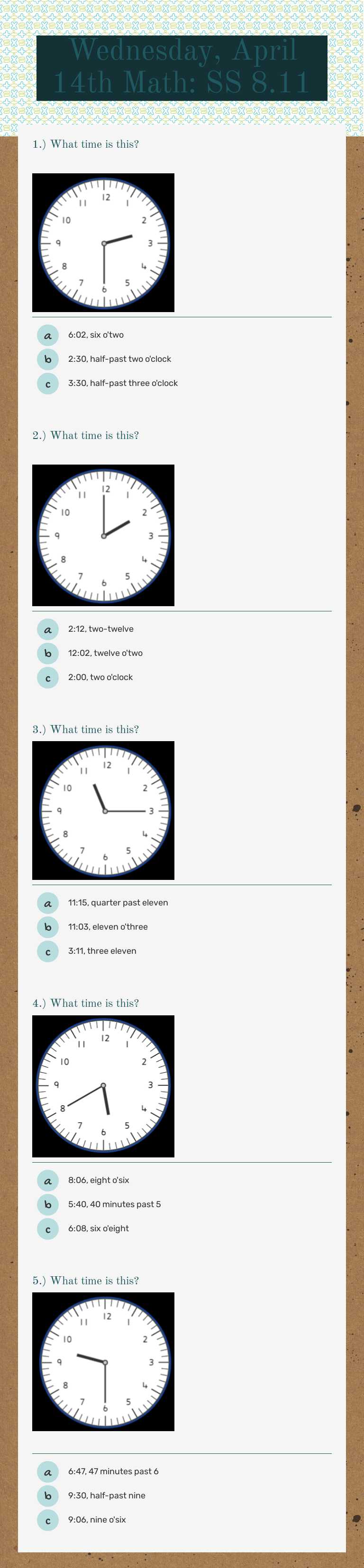 Wednesday, April 14th Math: SS 8.11 Grade 2 worksheet preview