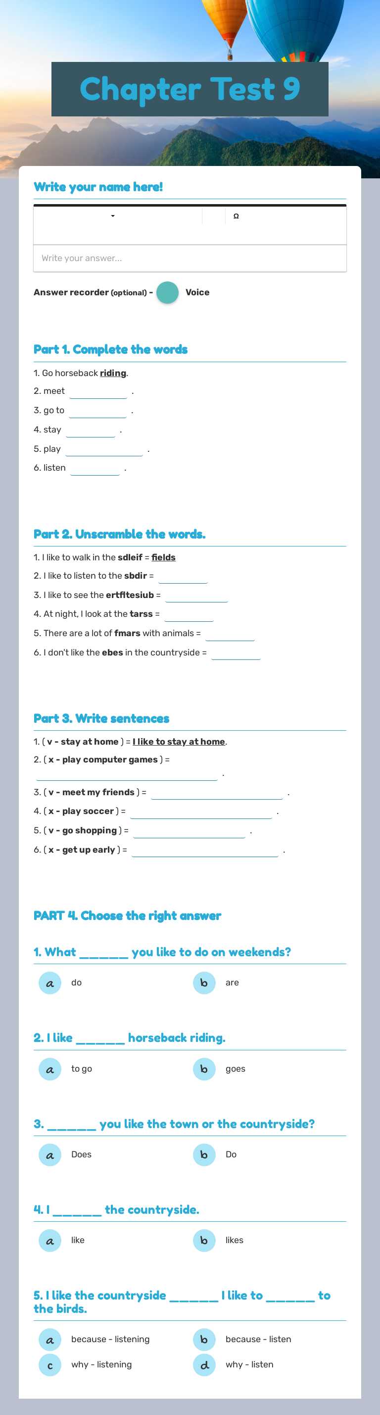 Chapter Test 9 worksheet preview image