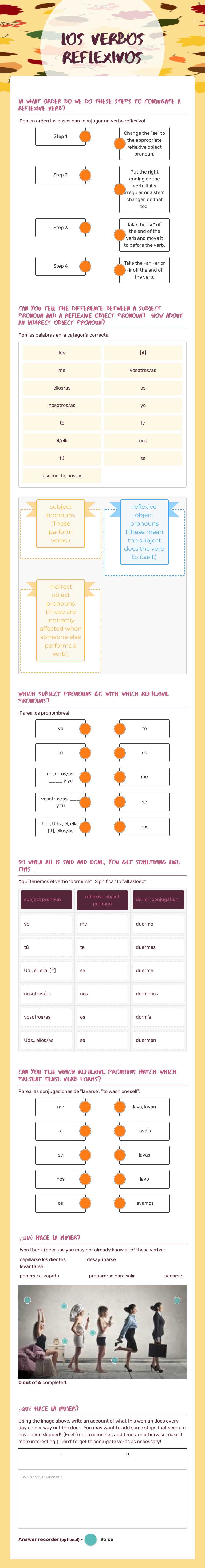 los verbos reflexivos worksheet preview image
