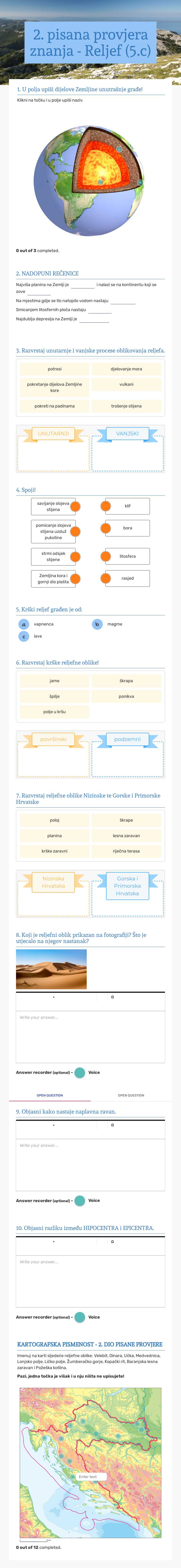 2. pisana provjera znanja - Reljef (5.c) worksheet preview image