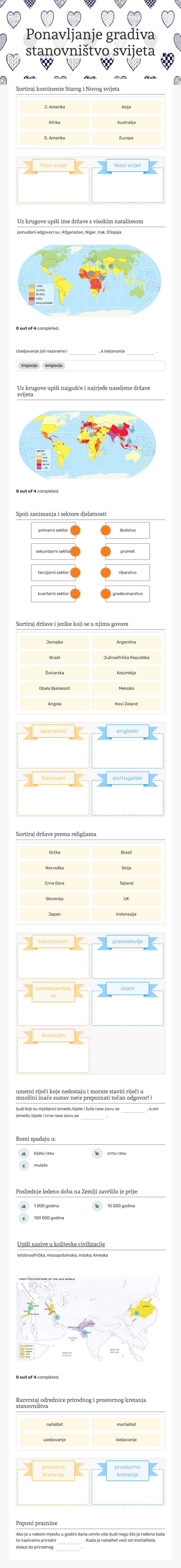 Ponavljanje gradiva stanovništvo svijeta worksheet preview image