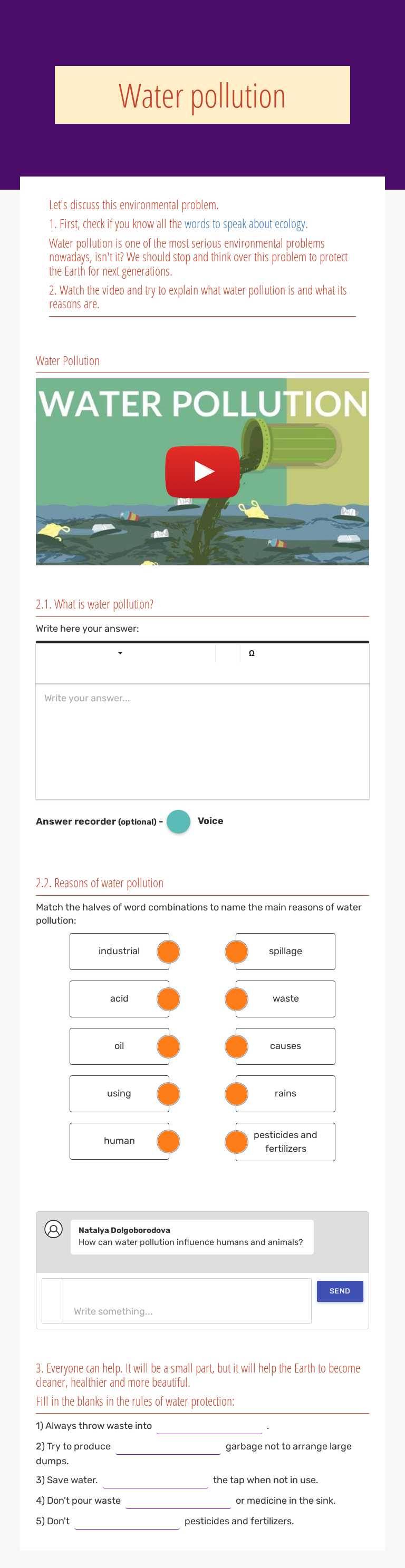 Water pollution worksheet preview image
