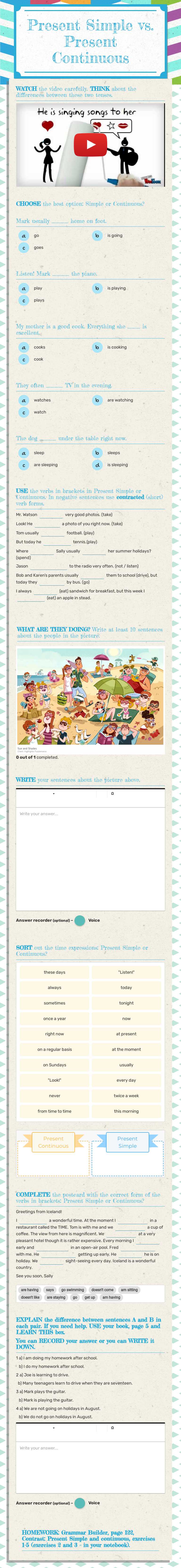 Present Simple vs. Present Continuous worksheet preview image