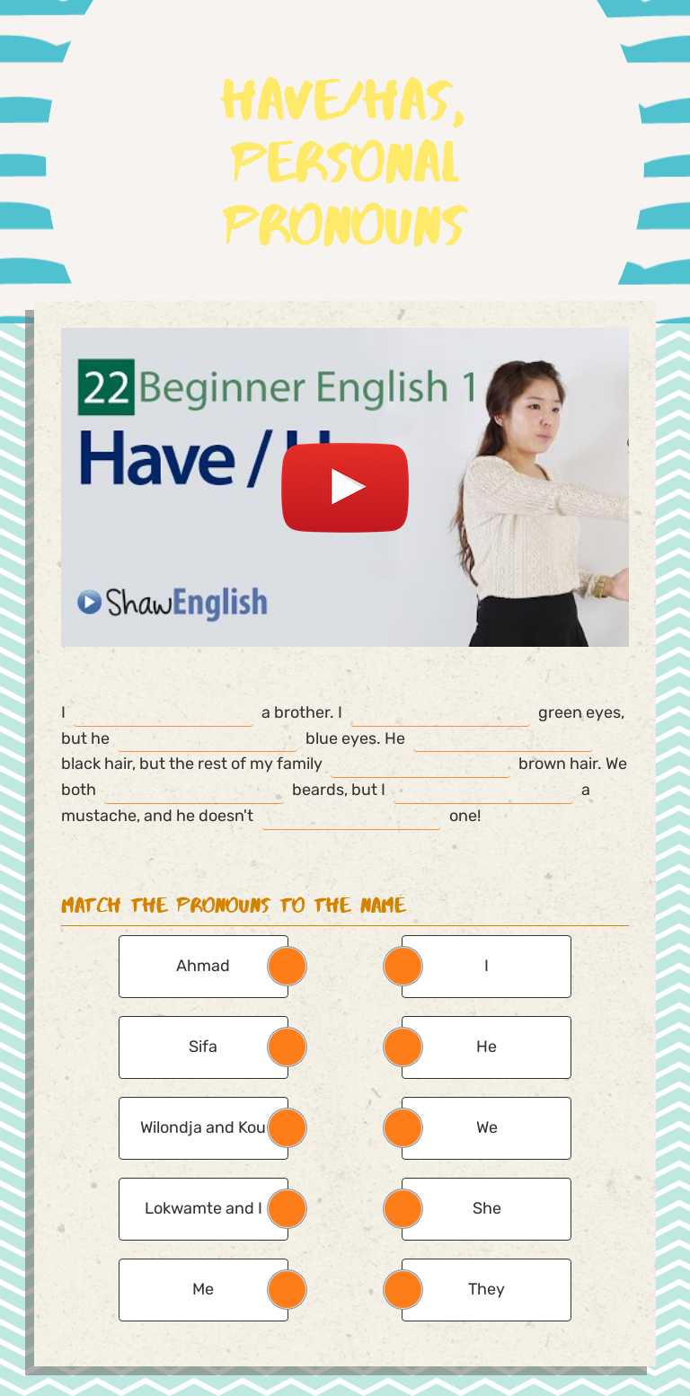 Have/Has, Personal Pronouns worksheet preview image