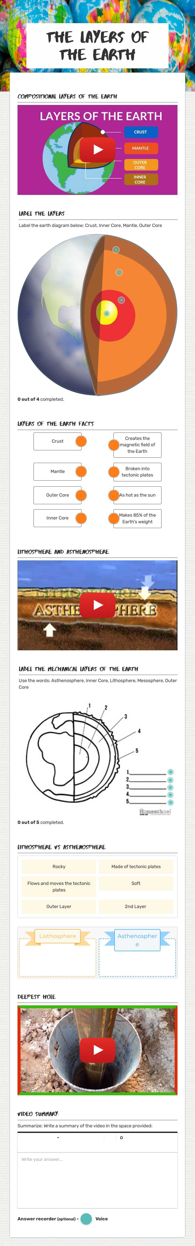 the Layers of the Earth Grade 6 worksheet preview